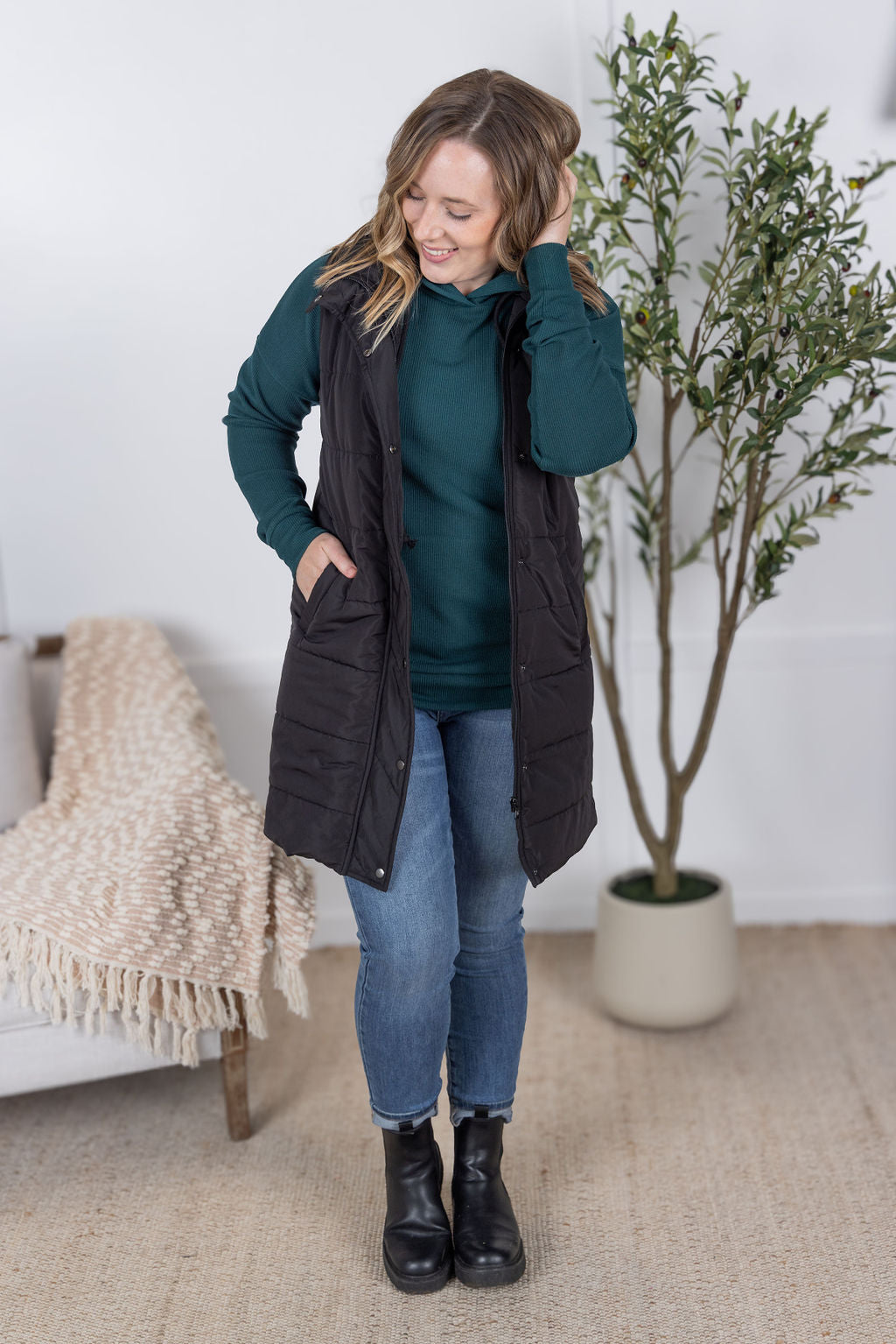 Harlow Long Vest - Black